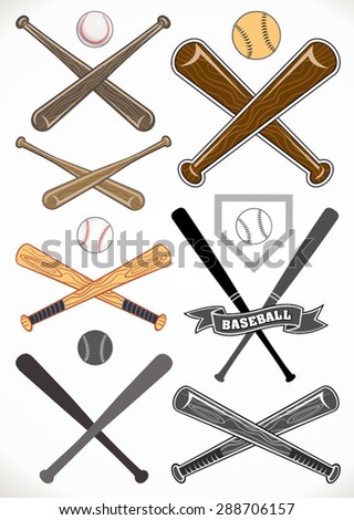 crossed baseball bats and ball sets