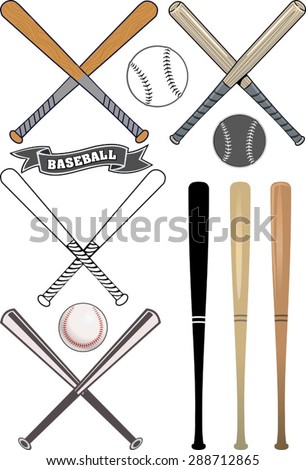 crossed baseball bats and ball set