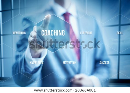 Business coaching concept, businessman selecting interface