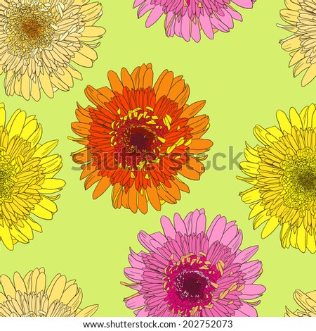 Seamless pattern with daisy flowers, hand drawn illustration