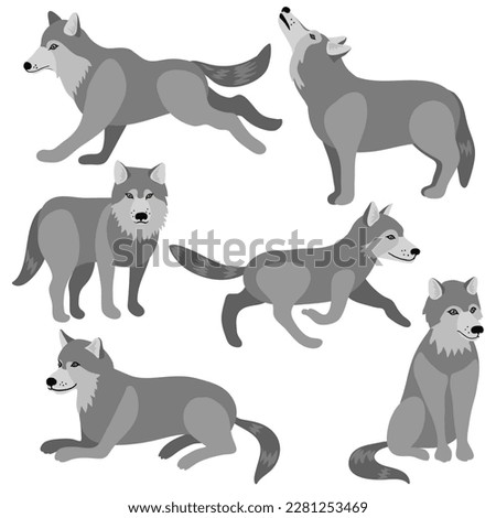 wolf, vector drawing wolves, hand drawn animals isolated at white background , cartoon style characters