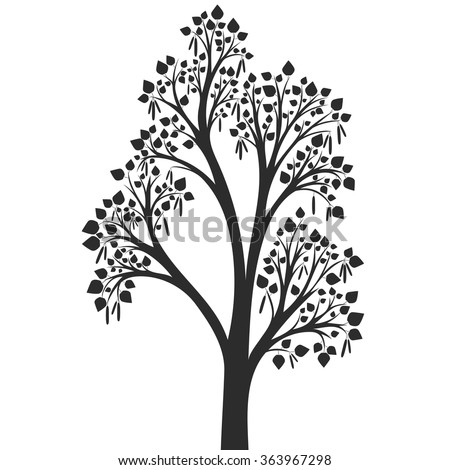 Download Silhouette Of Birch Tree With Leaves, Vector Illustration ...