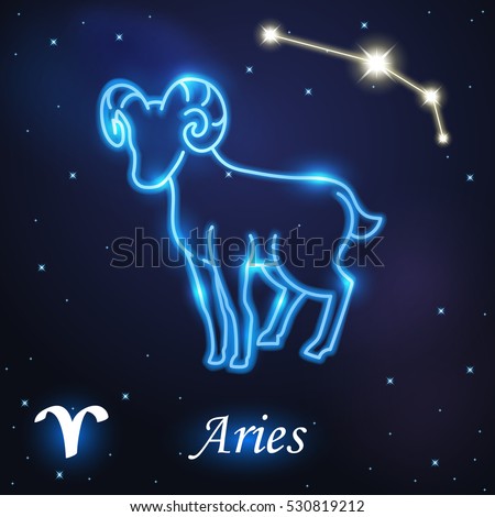 Light symbol of Aries and Ram of zodiac and horoscope concept, vector art and illustration.