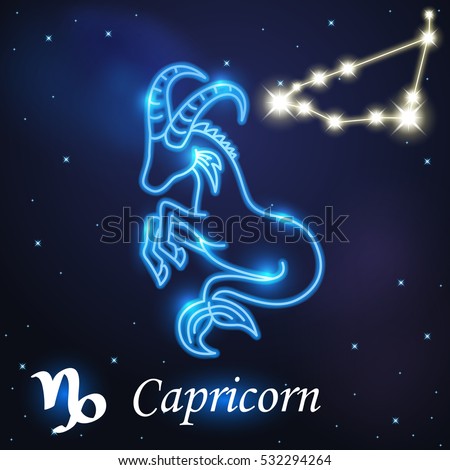 Light symbol of sea goat to Capricorn of zodiac and horoscope concept, vector art and illustration.