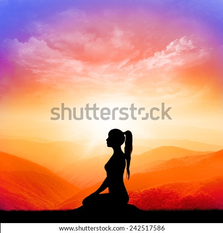Yoga and meditation. Silhouette girl.