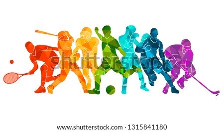 Color sport background. Football, basketball, hockey, box, 
baseball, tennis. Vector illustration colorful silhouettes athletes