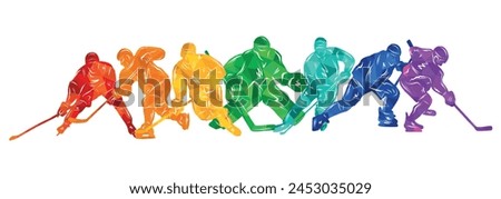 Men colorful silhouettes of hockey players. Hockey vector illustration