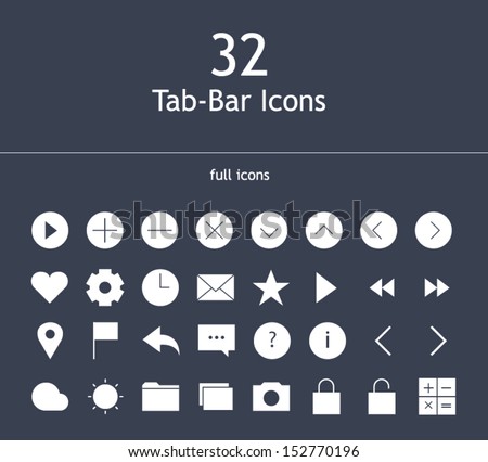 Icons set for tab bar in flat style