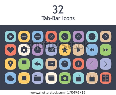 Icons set for toolbar in flat style