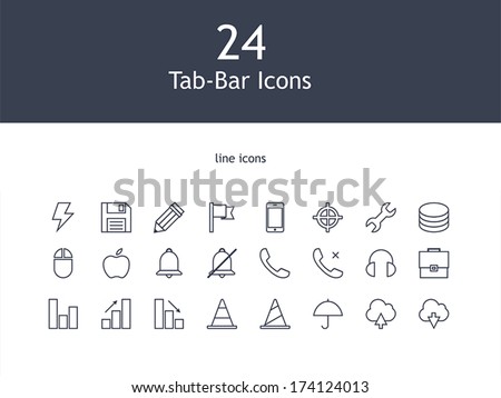 Icons set for toolbar in flat and line style