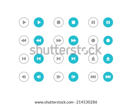 Audio and video control buttons set in flat and line style
