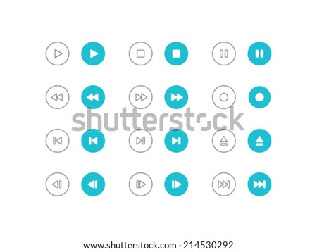 Audio and video control buttons set in flat and line style
