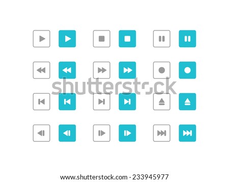Media player control rounded buttons set for web, site, mobile, application. Vector illustration. Simple flat metro style