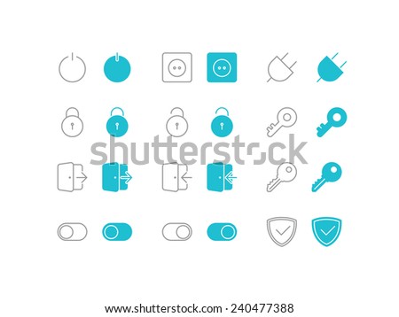 Registration and protection icons set in flat and line style