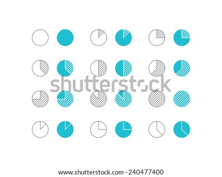 Diagram and graphs statistic icons set in flat and line style. Circular statistical graphic, which is divided into slices to illustrate numerical proportion