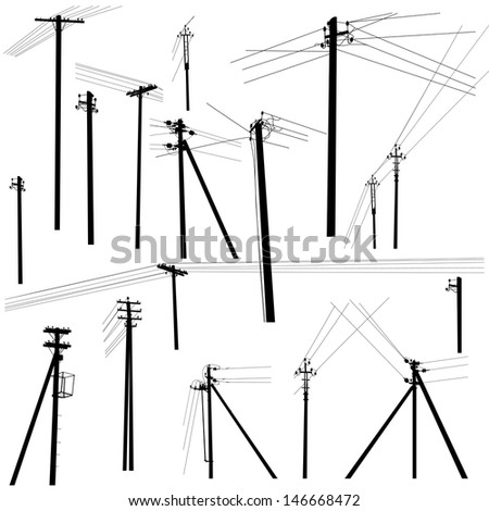 set of silhouettes of electric poles