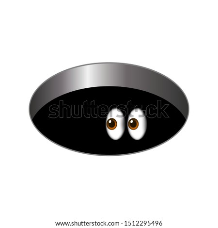 cartoony big scared eyes looking out of a dark hole