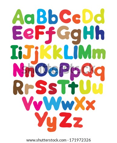 Alphabet bubble colored hand drawing in white background