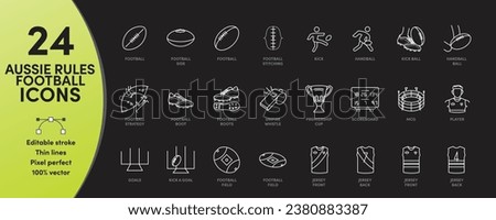 Aussie Rules Football Icon Set with editable stroke. Perfect for logos, stats and infographics. Change the thickness of the line in any vector capable app.