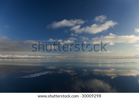 Amazing Sea landscape of Spitsbergen with beautiful sky in the Arctic North Pole region.