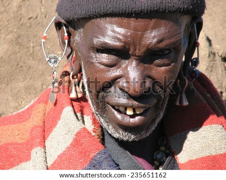 TANZANIA, AFRICA - NGORONGORO, 26 JANUARY 2006. Masai with traditional ornaments, head shot