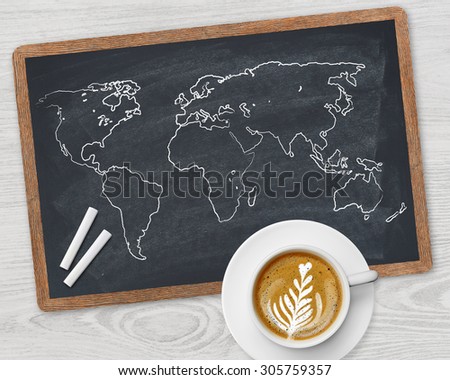 World map and coffee cup