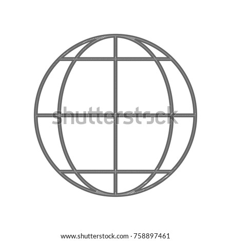 Globe sign illustration. 3 parallels and 3 meridian Vector. Shaded gray icon on white background. Isolated.