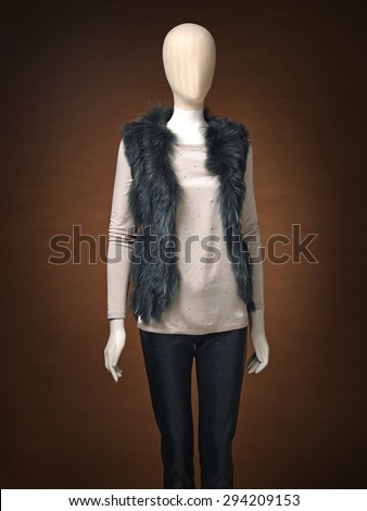 woman jacket on a manequin isolated on a brown background.