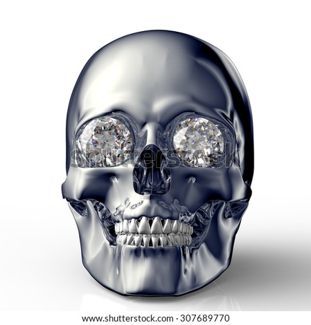 skull with diamond eyes isolated on white with clipping path.
