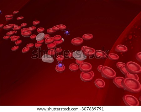 red blood cells flowing throw an artery.