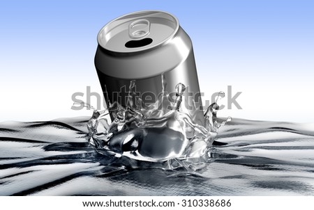 soda can throw-ed into the water making pollution.