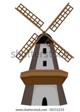 Wooden Windmill isolated with door and windows