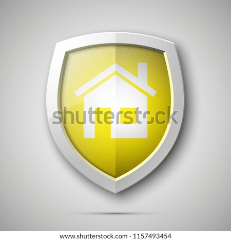 Protected guard shield house concept. Safety badge home icon. Privacy banner shield house. Security home label. Defense tag. Presentation shining sticker shape. defense safeguard house shield sign