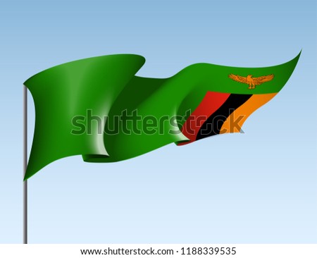 illustration festive banner with state flag of The Republic of Zambia. Card with flag and coat of arms Happy Republic of Zambia Day 2018. picture banner October 24 of foundation day