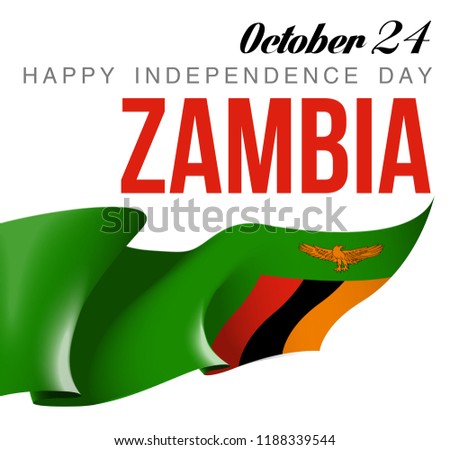 illustration festive banner with state flag of The Republic of Zambia. Card with flag and coat of arms Happy Republic of Zambia Day 2018. picture banner October 24 of foundation day