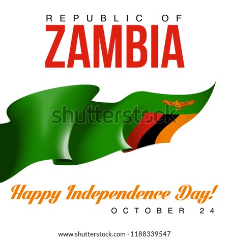 illustration festive banner with state flag of The Republic of Zambia. Card with flag and coat of arms Happy Republic of Zambia Day 2018. picture banner October 24 of foundation day