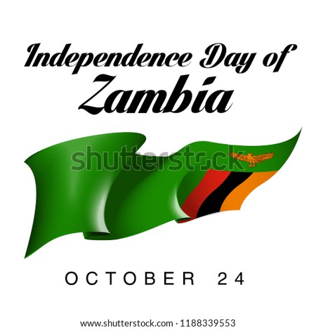 illustration festive banner with state flag of The Republic of Zambia. Card with flag and coat of arms Happy Republic of Zambia Day 2018. picture banner October 24 of foundation day