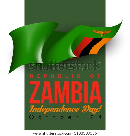 illustration festive banner with state flag of The Republic of Zambia. Card with flag and coat of arms Happy Republic of Zambia Day 2018. picture banner October 24 of foundation day