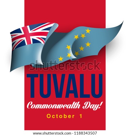 illustration festive banner with state flag of The Republic of Tuvalu. Card with flag and coat of arms Happy Republic of Tuvalu Day 2018. picture banner October 1 of foundation day