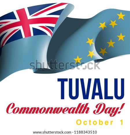 illustration festive banner with state flag of The Republic of Tuvalu. Card with flag and coat of arms Happy Republic of Tuvalu Day 2018. picture banner October 1 of foundation day