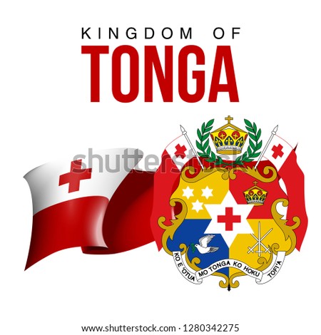 illustration festive banner with flag of The Kingdom of Tonga. Card with flag and coat of arms Happy The Kingdom of Tonga Day 2018. picture banner november 4 of foundation day