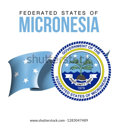 illustration festive banner with flag of The Federated states of Micronesia. Card with flag and coat of arms Happy Federated states of Micronesia Day 2018. picture banner november 3 of foundation day