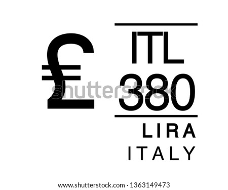 ITL, 380, Lira, Italy Banking Currency icon typography logo banner set isolated on background. Abstract concept graphic element. Collection of currency symbols ISO 4217 signs used in country