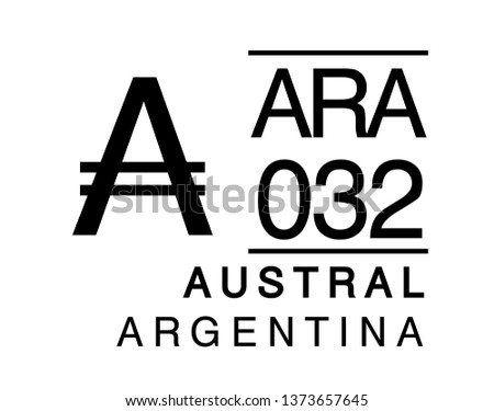 A, ARA, 032, Austral, Argentina Banking Currency icon typography logo banner set isolated on background. Abstract concept graphic element. Collection of currency symbols ISO 4217 signs used in country