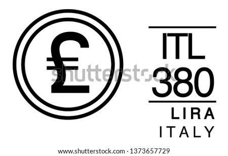 ITL, 380, Lira, Italy Banking Currency icon typography logo banner set isolated on background. Abstract concept graphic element. Collection of currency symbols ISO 4217 signs used in country