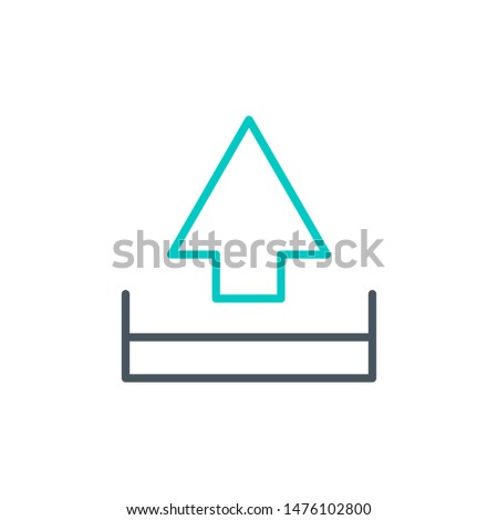 upload system arrow outline flat icon. Single high quality outline logo symbol for web design or mobile app. Thin line sign design logo. Black and blue icon pictogram isolated on white background