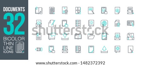 workflow at office work outline flat icons set. Thin line design logo e-mail and post mail workflow. icon pictogram set documents paper icons isolated on white. outline logo symbols for web mobile app