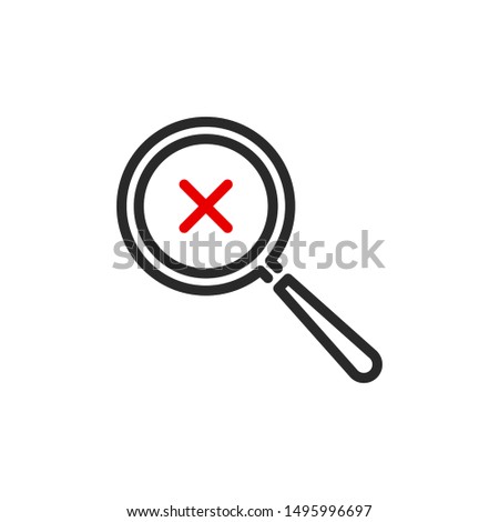 close error X with magnifier glass outline flat icon. Single quality outline logo search symbol for web design or mobile app. Thin line design logo sign. Loupe lens icon isolated on white background.