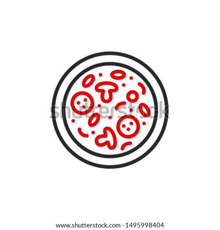 slice of pizza outline flat icon. Single high quality outline logo symbol for web design or mobile app. Thin line sign design pizza logo. Black and red icon pictogram isolated on white background