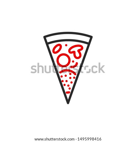 slice of pizza outline flat icon. Single high quality outline logo symbol for web design or mobile app. Thin line sign design pizza logo. Black and red icon pictogram isolated on white background